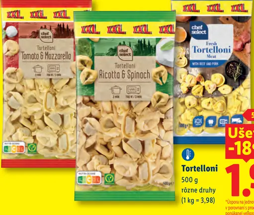 Chef Select Tortelloni – Tomato & Mozzarella, Ricotta & Spinach, Meat