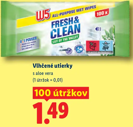 W5 Vlhčené utierky s aloe vera
