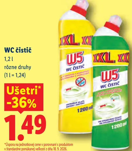 W5 WC čistič rôzne druhy