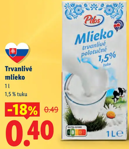 Pilos trvanlivé mlieko 1,5 % tuku
