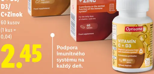 Optisana Vitamín C + D3, Vitamín D3, Vitamín C + zinok