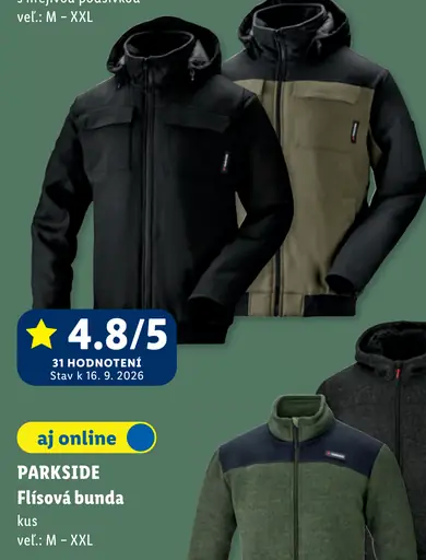 PARKSIDE flísová bunda, veľkosti M – XXL