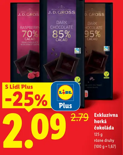 J.D.Gross malinová horká čokoláda 70 % kakaa