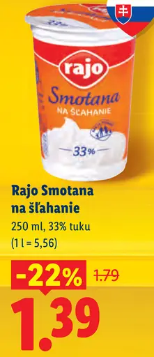 Rajo Smotana na šľahanie 33% tuku