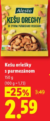 Alesto kešu oriešky s parmezánom