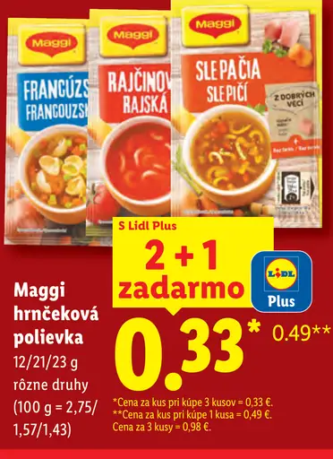 Maggi hrnčeková polievka – francúzska, paradajková, slepačia