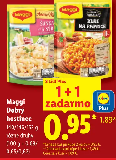 Maggi Dobrý hostinec cestoviny, šunka a syr, kura na paprike a ďalšie druhy