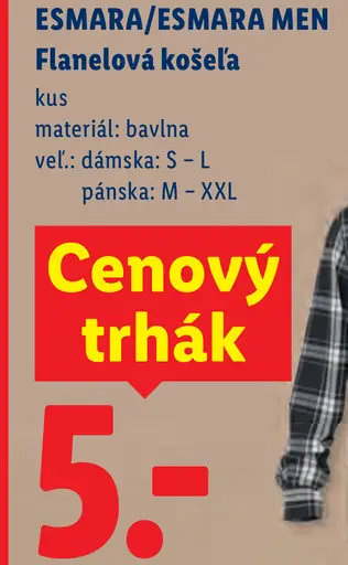 ESMARA/ESMARA MEN flanelová košeľa, dámska a pánska
