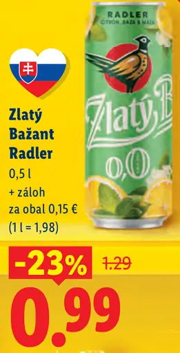 Zlatý Bažant radler 0,0 % plechovka