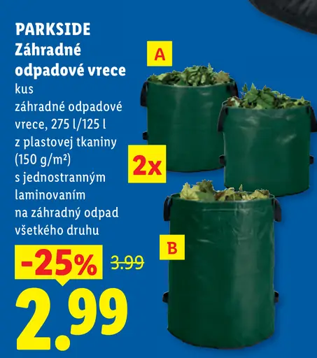 Parkside záhradné odpadové vrecia, variant 275 l a 125 l