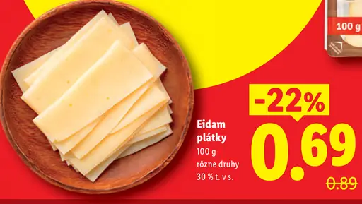 Pilos Edam plátky – údený a neúdený, rôzne druhy, 30 % t. v. s.