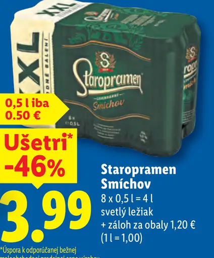 Staropramen Smíchov svetlý ležiak plechovka