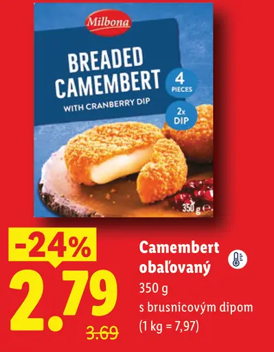 Milbona Camembert obalovaný s brusnicovým dipom