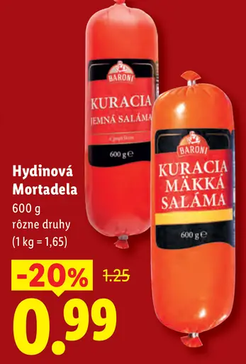 Baroni Hydinová mortadela – rôzne druhy