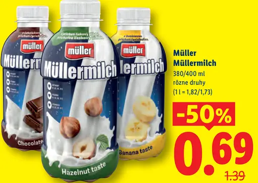 Müller Müllermilch – čokoláda, lieskový orech, banán
