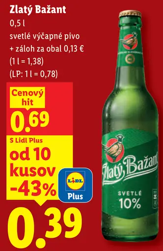 Zlatý Bažant svetlé výčapné pivo