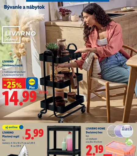 LIVARNO Servírovací vozík s 3 odkladacími plochami a 4 plastovými háčikmi