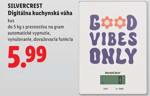 Digitálna kuchynská váha s presnosťou na gram, automatickým vypnutím, vynulovaním a dovažovacou funkciou