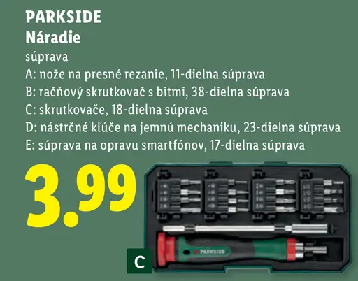 Parkside Náradie, variant C – skrutkovače