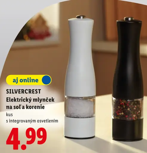 SilverCrest elektrický mlynček na soľ a korenie s integrovaným osvetlením