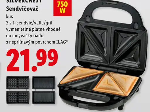 SilverCrest sendvičovač 3 v 1 na sendviče, vafle a grilovanie