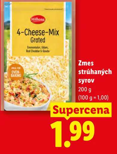 Milbona Zmes strúhaných syrov 4-Cheese-Mix