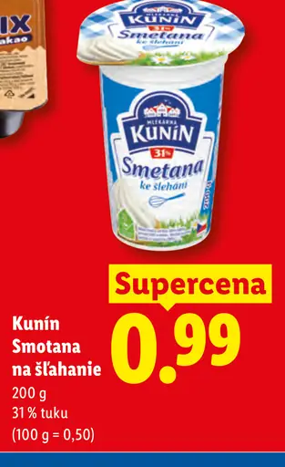 Kunín smotana na šľahanie 31 % tuku