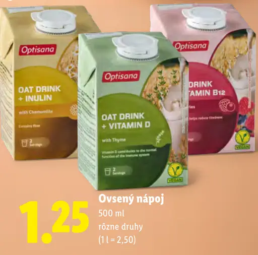 Optisana ovsený nápoj – rôzne druhy: s inulínom, s vitamínom D, s vitamínom B12
