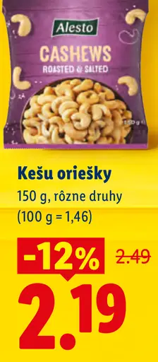 Alesto Kešu oriešky pražené a solené