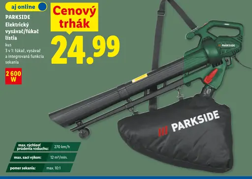 Parkside elektrický vysávač a fúkač lístia