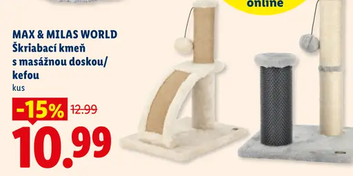 Max & Milas World škrabací kmeň s masážnou doskou/kefou