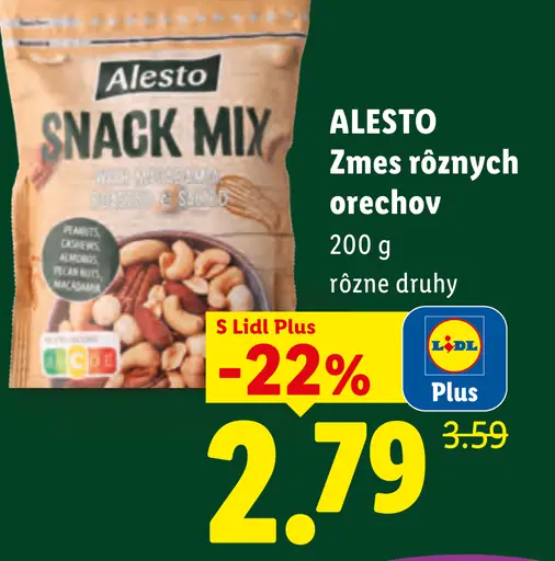 Alesto Snack Mix, zmes rôznych orechov
