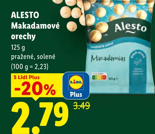 Alesto Makadamové orechy, pražené, solené