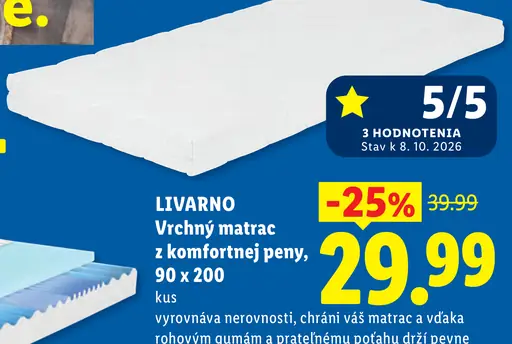 Livarno 7-zónový komfortný penový matrac Waves, H3; dostupné varianty H2 a H3