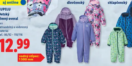 LUPILU dievčenský detský zimný overal, vetruodolný a vodotesný