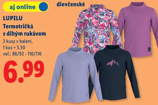 LUPILU dievčenské termotričká s dlhým rukávom