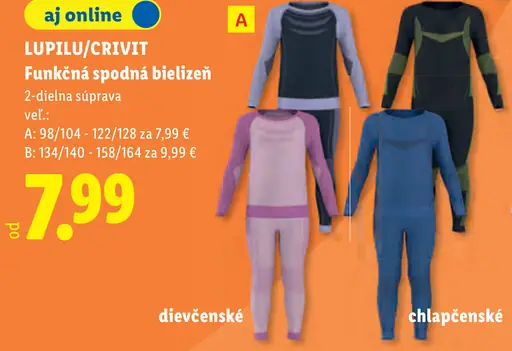 Lupilu/CRIVIT dievčenská funkčná spodná bielizeň, 2-dielna súprava, veľkosti 98/104 – 122/128
