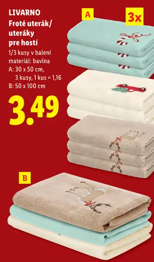 LIVARNO Froté uterák pre hostí, variant A, bavlna, 30 × 50 cm