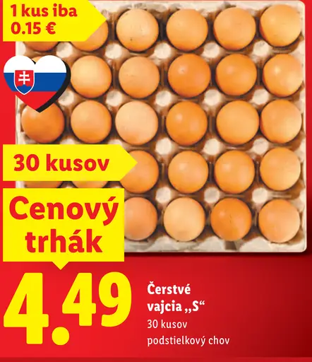 Čerstvé vajcia „S“, podstielkový chov