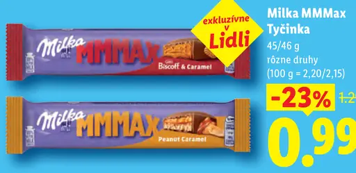 Milka MMMAX tyčinka – Biscoff & Caramel, Peanut Caramel