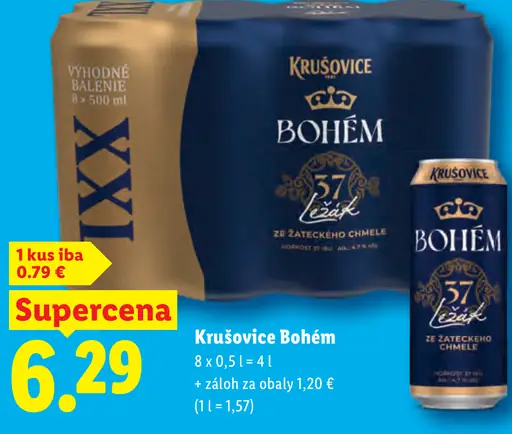Krušovice Bohém pivo ležák plechovka