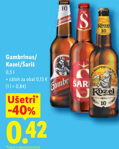 Gambrinus, Kozel a Šariš rôzne druhy piva