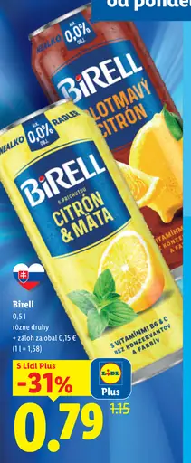 Birell rôzne druhy piva plechovka – Citrón & mäta, Pomelo grep