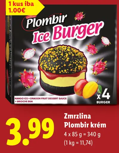 Plombir zmrzlina s krémovou náplňou Ice Burger