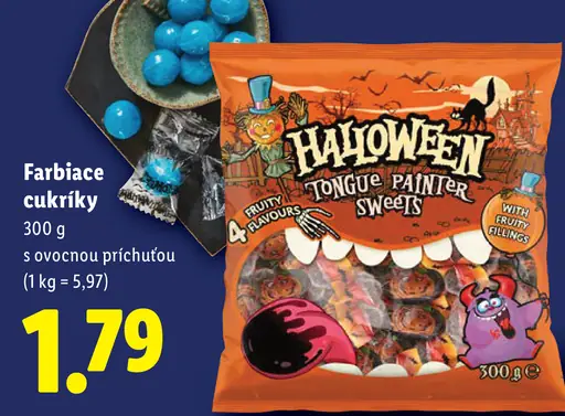 Halloween farbiace cukríky s ovocnou príchuťou