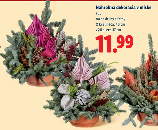 Náhrobná dekorácia v miske, rôzne druhy a farby, priemer kvetináča 40 cm, výška približne 47 cm