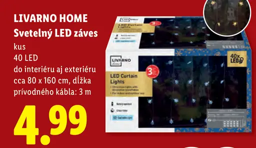 LIVARNO HOME Svetelný LED záves, 40 LED, na interiér aj exteriér, približne 80 × 160 cm, dĺžka prívodného kábla 3 m