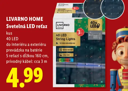 LIVARNO HOME Svetelná LED reťaz, 40 LED, 5 reťazí s dĺžkou 160 cm, na batériu, do interiéru aj exteriéru