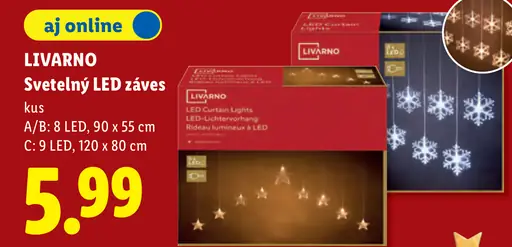 LIVARNO Svetelný LED záves, varianty A/B s 8 LED, 90 × 55 cm; variant C s 9 LED, 120 × 80 cm