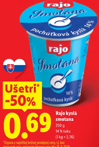 Rajo kyslá smotana 16 % tuku